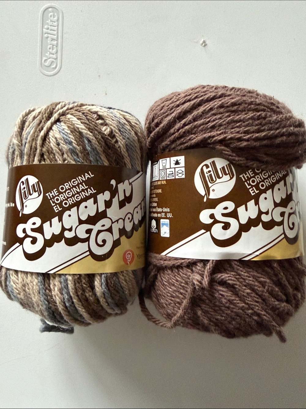 Lily Sugar'n Cream Yarn Pair - Solid Brown & Variegated Neutrals